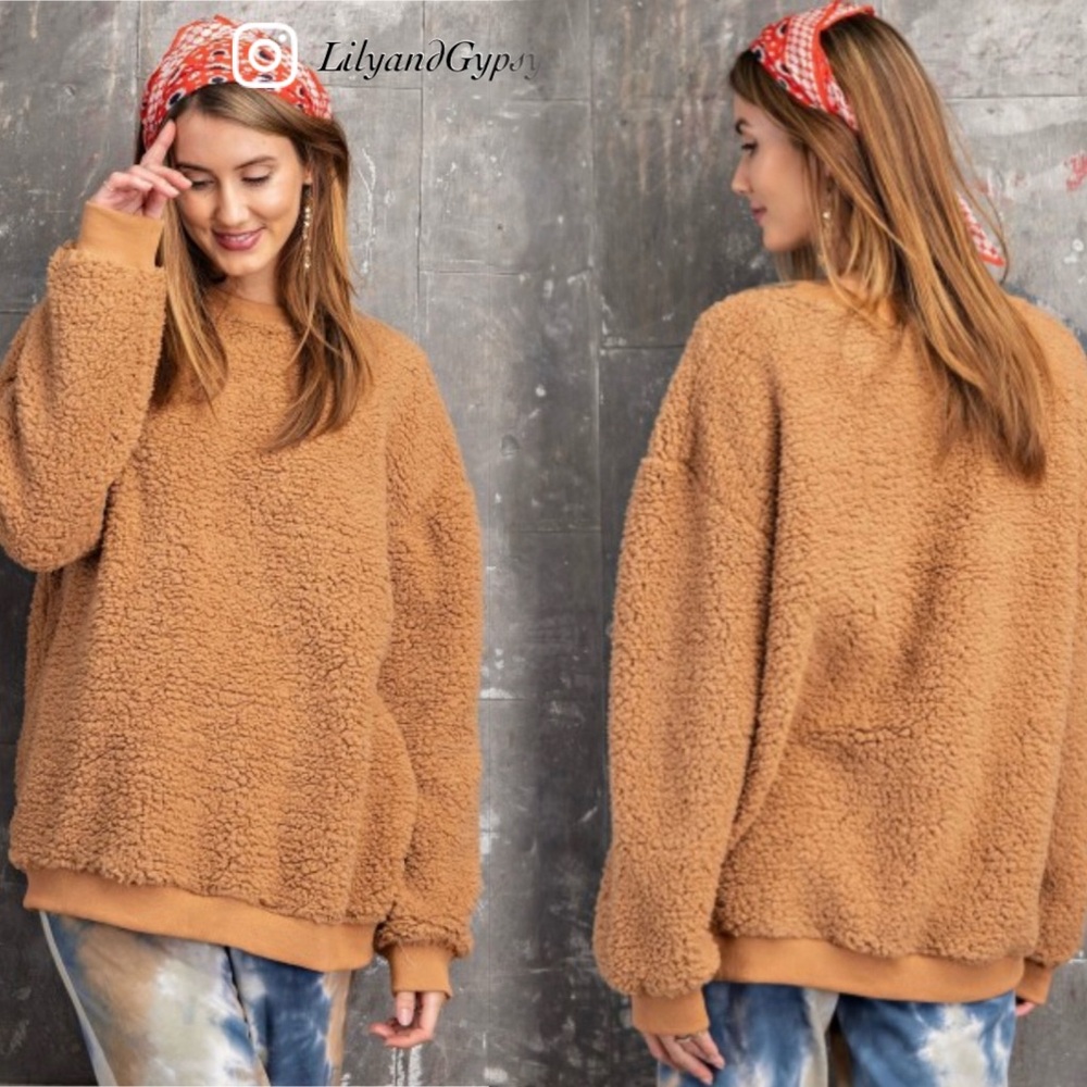 Easel Warm Tan Teddy Oversized Pullover Sweater